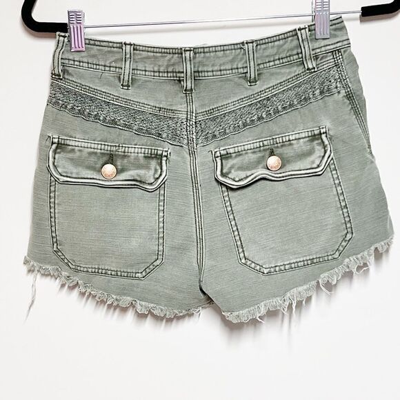 Anthropologie Free People Womens Button Fly Lace Trim Denim Shorts Sz 2 - Picture 4 of 10